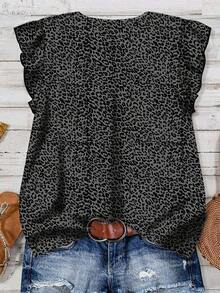 Rusticease 女士休闲简约灰色全宽豹纹图案衬衫，适合夏季 - 彩色 - 查看 2