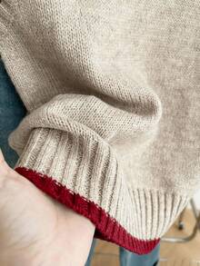 Franclia Casual Loose Crew Neck Sleeveless Knit Contrast Trim Khaki Sweater Top For Women, Spring/Autumn - Red - View 3