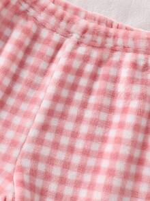 2件套女童毛绒格子长袖上衣和裤子休闲舒适柔软睡衣套装 - 淺粉色 - 查看 3