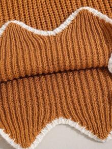 Genkimix Kids 女童粗针织短款长袖毛衣，秋冬款，V 领荷叶边下摆，喇叭袖细节，时尚套头衫