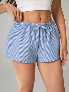 SHEIN Tall 2 chiếc quần short sọc vải lanh mới dành cho nữ - Nhiều màu - Xem 7