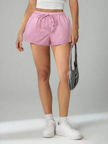 SHEIN Tall 2 chiếc quần short sọc vải lanh mới dành cho nữ - Nhiều màu - Xem 10
