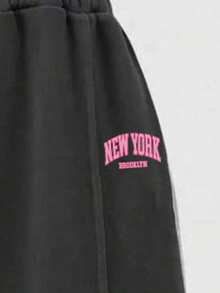 Sparklyn 2 件套舒适少女时尚趣味粉色字母标语图案印花保暖舒适服装，圆领短款运动衫和运动裤套装 - 彩色 - 查看 5