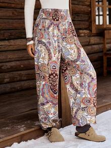 LanaWest Women's Floral Print Elastic Waist Loose Wide Leg Pants, Suitable For Vacation - Multicolor - View 6