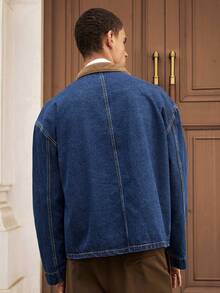 SWAVVY 男士休闲牛仔夹克，复古风格，宽松版型，百搭，新品，春秋 - 藍色 - 查看 2