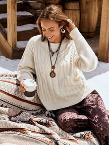 SHEIN LUNE Women's Solid Color Western Casual Sweater, LanaWest - Beige - View 7