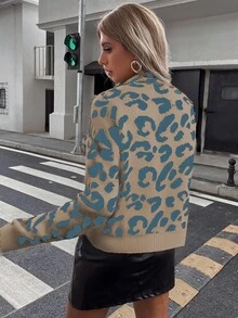 Elyressa Sweater Pullover Wanita Motif Leopard Leher Bulat Lengan Panjang Kasual - MultiWarna - View 2