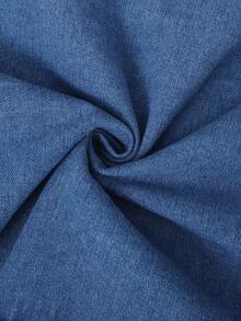 2pcs/Set Casual Girls Washed Blue Denim Loose Jacket Coat + Black Long Sleeve Pleated Knit Dress, Versatile For Commuting - Black - View 5