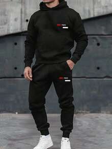 青少年男孩休闲酷炫舒适长袖连帽衫和裤子套装