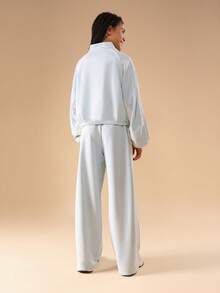 SUMWON Ensemble de survêtement décontracté pour adolescentes, comprenant un sweat-shirt à capuche zippé bleu clair et un pantalon de jogging assorti - Bleu ciel - Voir 2