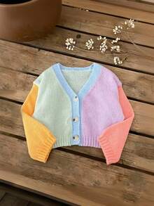 SHEIN Fashionable Casual Minimalist Colorblock Cute Baby Girls Cardigan Sweater Fall Winter Baby Sweater Cardigan Baby Knitwear Baby Girl Pastel Colors Baby Girl Cute Sweater Jacket Rainbow Warm Clothes Baby Girl Baby Knitwear Cardigan Color Block Baby Cardigan Baby Sweater Jacket - Multicolor - View 6