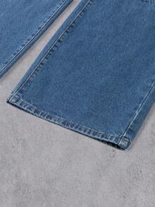 Manfinity Denimwave Casual Washed Blue Wide Leg Jeans With Paneled Tailoring, Suitable For Spring And Autumn Punk Regular Washed Blue Baggy Street For Distressed Jeans - Blue - View 9