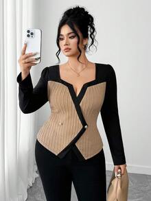 Elenzga Plus Size Women Elegant Top - Multicolor - View 6