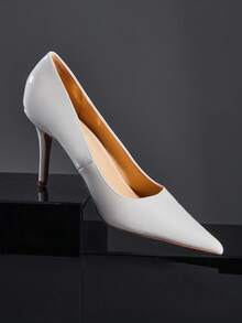 SHUZIA 女式简约尖头人造漆皮PU细高跟鞋 - 米色 - 查看 6