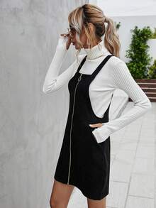 Louniche Vestido Casual Diário Fashionável com Zíper para Mulheres - Preto - Visão 4