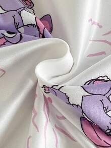 2件套少女可爱卡通垂耳蓝兔印花长袖上衣和裤子舒适休闲睡衣套装 - 淡紫色 - 查看 8