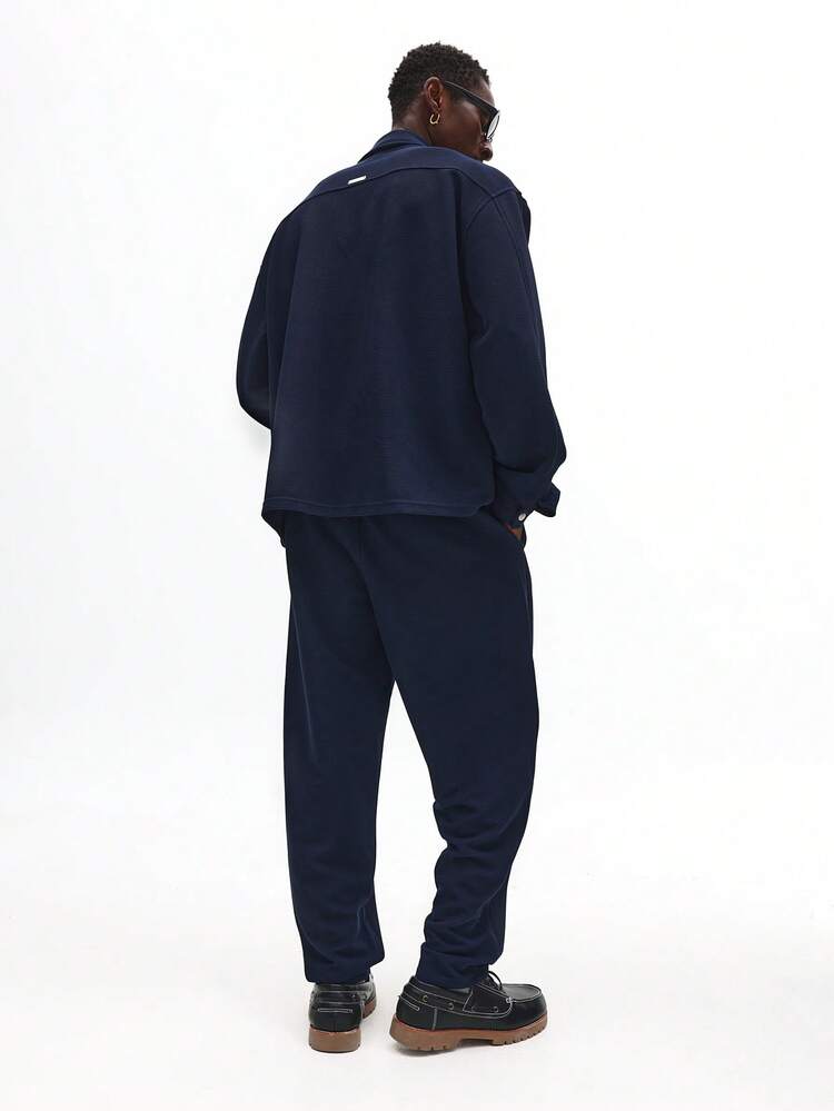 Textured Ribbed Button Down Shirt With Matching Joggers