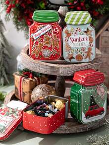 Cirelle 1 Pc Tin Can-Shaped Decorative Candy Box - Car, Gingerbread Man (Designs) - Candy Box - Christmas Decoration, Home Decoration, Room Decoration,Surprise(Shipped Randomly) - Multicolor - View 1