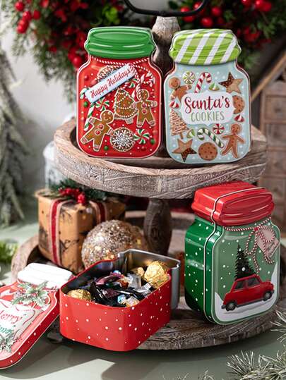 Cirelle 1 Stück Blechdose-förmige dekorative Süßigkeitenbox - Auto, Lebkuchenmann (Designs) - Süßigkeitenbox - Weihnachtsdekoration, Heimdekoration, Raumdekoration, Überraschung (zufällig versendet)