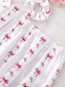 2pcs/Set Girls Cute Printed Long Sleeve Top And Pants Casual Comfortable Pajama Set Girls Two Piece Pajama Set Pajama Set For Girls Cherry Pajama Set Cherry Kids Outfit Cherry Two Piece Set For Girl - Pink - View 3
