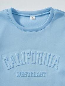 SHEIN Casuvi Kids 2pcs/Set Casual Commuter Versatile 3D Letter Print Long Sleeve Hoodie And Sweatpants For Teenage Girls Fall Winter - Blue - View 4