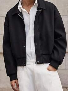 SWAVVY Men's Casual Loose Fit Zipper Front Jacket, Black, Autumn/Winter - Black - View 5