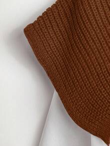 GlowEve 2pcs Women Solid Color Ribbed Knit Asymmetric Hem Top And Slit Skirt Set - Rust Brown - View 3