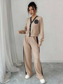 Selianne Women's Floral Print Long Sleeve Cardigan And Pants Casual 2 Pieces Set, Autumn/Winter