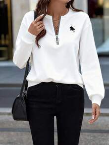 EMERY ROSE 大码落肩长袖半拉链休闲套头衫