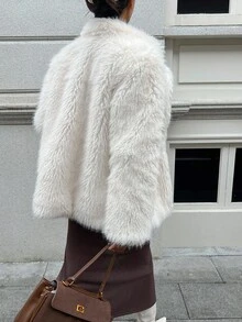 Pariaura Women's Elegant Faux Fur Collar Jacket, Autumn/Winter