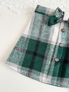 SHEIN Baby Girl Round Neck Long Sleeve Ruffle Trim Casual Ribbed Shirt Set Fall Winter - Green - View 3