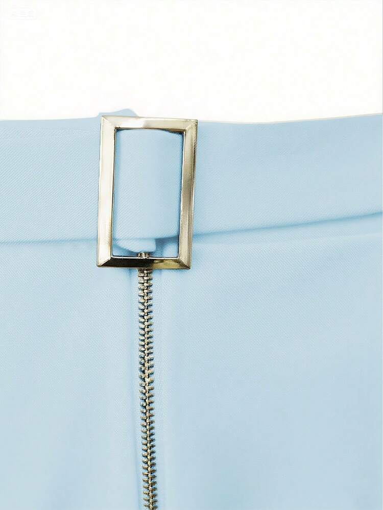 GlowEve CURVE 大码时尚优雅休闲双拉链半身裙 - 淺藍色 - 查看 4