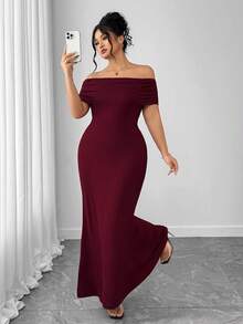 Elenzga 大码女式优雅纯色露肩露背紧身连衣裙