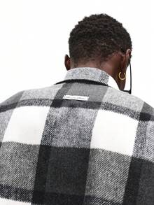 SUMWON Brushed Flannel Button Down Overshirt Buffalo Check Pattern Boxy Fit Long Sleeve Casual Winter Layering Piece