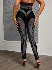 Slaydiva Casual Knit Striped Geometric Pattern High Waist Skinny Women's Long Leggings, Suitable For Spring And Autumn