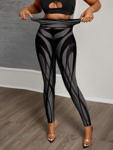 Slaydiva Casual Knit Striped Geometric Pattern High Waist Skinny Women's Long Leggings, Suitable For Spring And Autumn