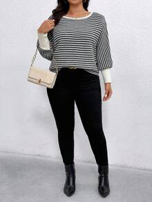EMERY ROSE Plus Size Women Cocoon Sleeve Loose Pullover Sweater - Multicolor - View 4