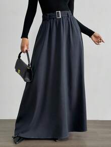 Aidyla تنورة وسطية فضفاضة منسوجة للنساء، تنورة طويلة رمادية عالية الجودة متعددة الاستخدامات، مخصرة، خريف/شتاء