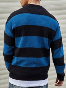 Manfinity CasualKnits Jersey de punto holgado de cuello redondo, de manga larga y hombros caídos, casual y versátil para hombre, para otoño e invierno - Azul - Ver 3