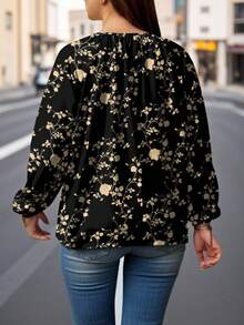 EMERY ROSE Plus Size Damskjorta med vintagetryck och litet blommönster - Multifärgad - Visa 2