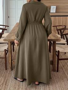 EMERY ROSE Váy thắt nút thường ngày tay dài vai thường cỡ lớn dành cho nữ - xanh quân đội - Xem 2