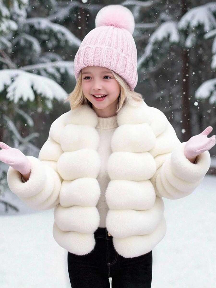 Emery Rose Kids Emery Rose Kids 秋冬少女素色仿毛领休闲夹克 - 白色 - 查看 1