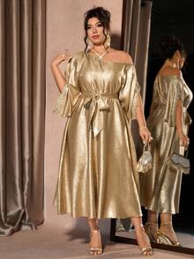 Cravure Đầm dự tiệc hở vai thanh lịch cho nữ cỡ lớn - Vàng - Xem 6