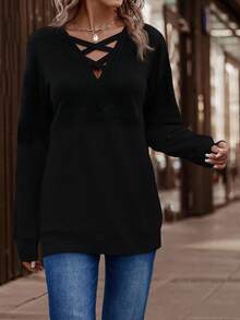 EMERY ROSE 女士秋冬新款商务休闲交叉领设计卫衣，大码，热销款 - 彩色 - 查看 6