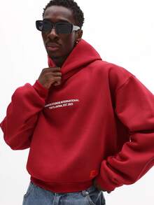 SUMWON Tokyo Graphic Back Print Hoodie Streetwear Urban Style Drawstring Hooded Sweatshirt Japanese City Design Casual Fall Winter Pullover - Red - View 2