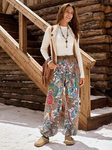 LanaWest Vintage All-Over Print Drawstring Casual Pants - Multicolor - View 5