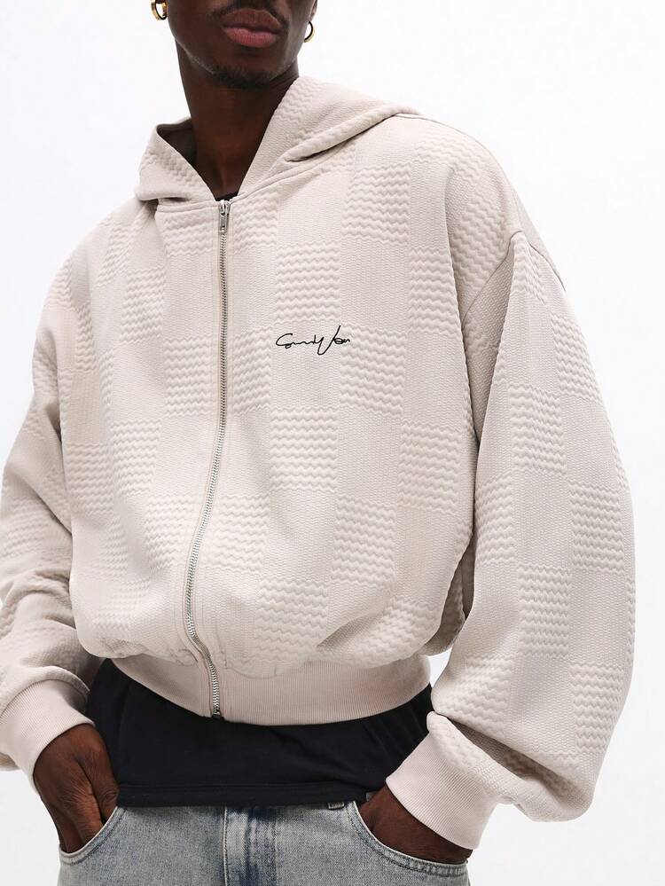 Felpa con cappuccio testurizzata con cerniera intera e tasca centrale