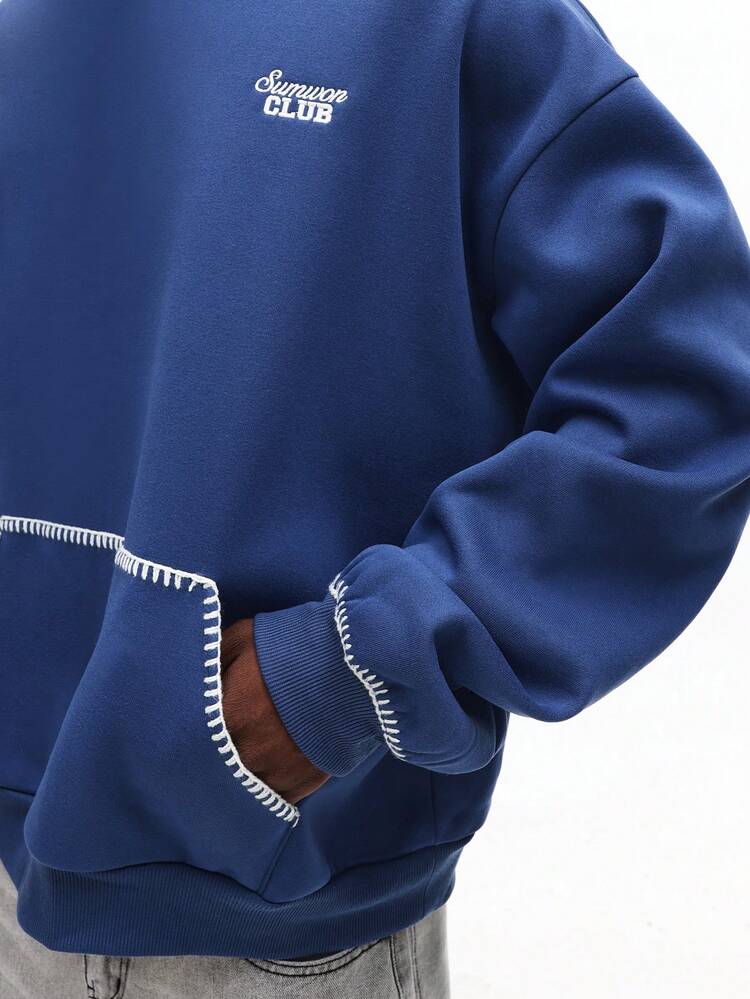 Pullover Hoodie With Contrast Stitch Detailing And Logo