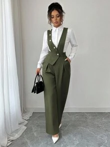 Elenzga Women's New Casual Wide Leg Jumpsuit, Black