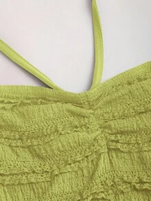 Sweetra Đầm xòe cổ yếm buộc eo màu trơn cho nữ - màu xanh lá - Xem 5